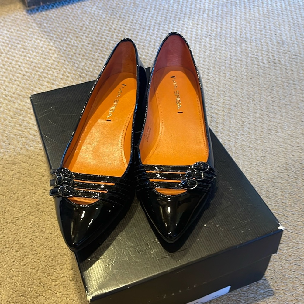 Pre-owned VIA SPIGA Black Patent Leather  Flats Shoes Size 7M